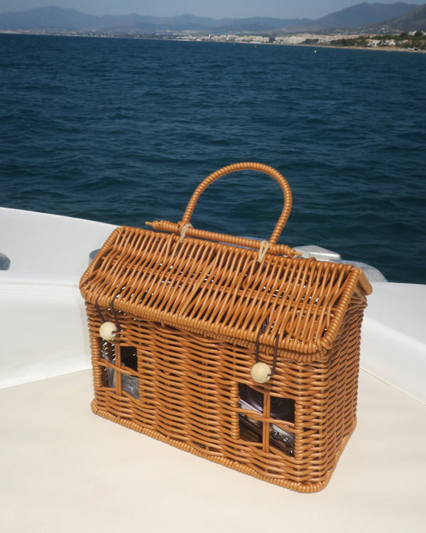 Whicker Basket shaped like a house with top handle 